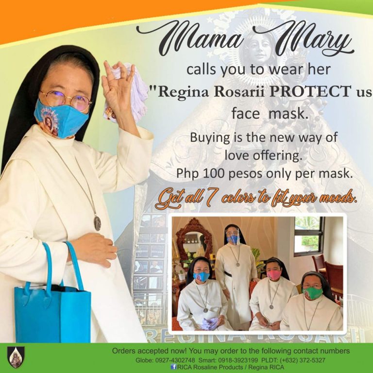 Mama Mary calls you to wear her Regina Rosarii PROTECT us face Mask
